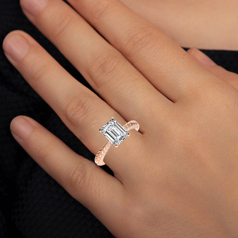 Azalea Emerald Moissanite Engagement Ring rosegold
