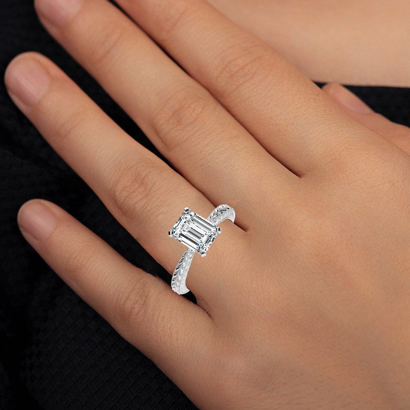 Azalea Emerald Moissanite Engagement Ring whitegold