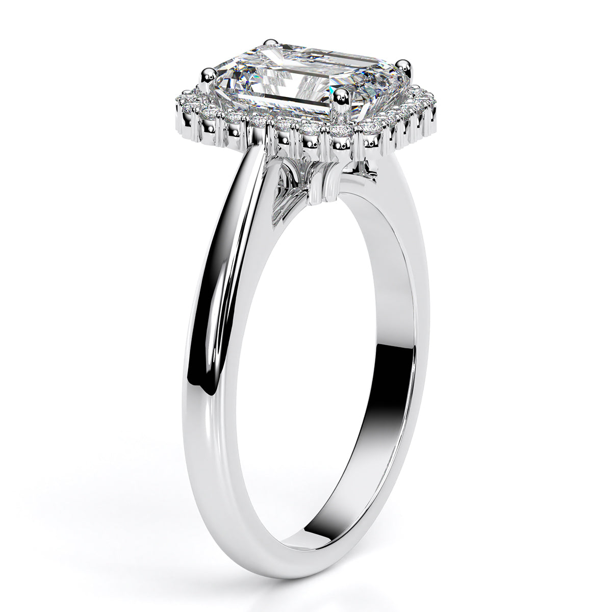 Callalily Emerald Moissanite Engagement Ring whitegold