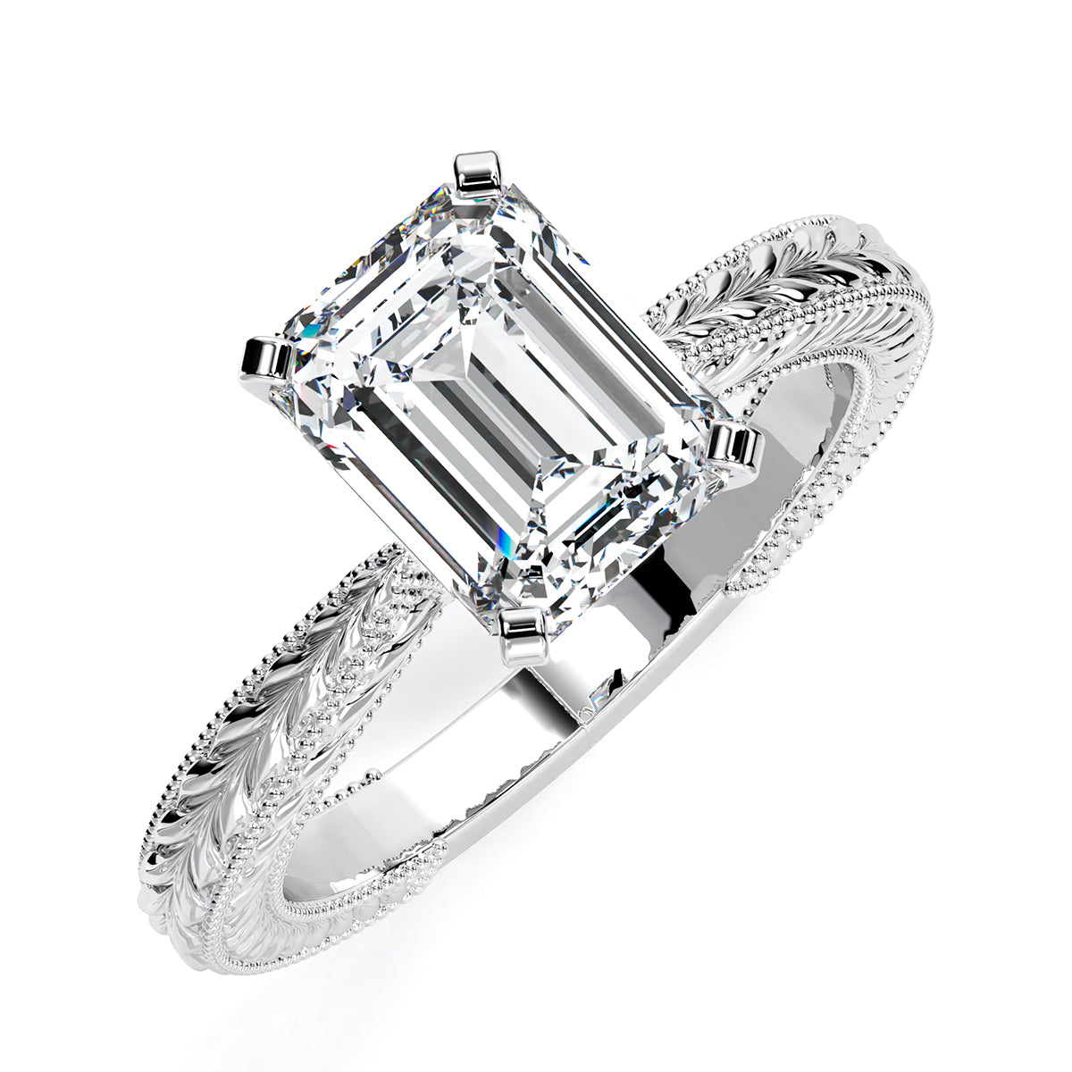 Azalea Emerald Moissanite Engagement Ring whitegold