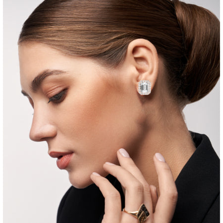 Meadow Emerald Cut Diamond Halo Stud Earrings rosegold