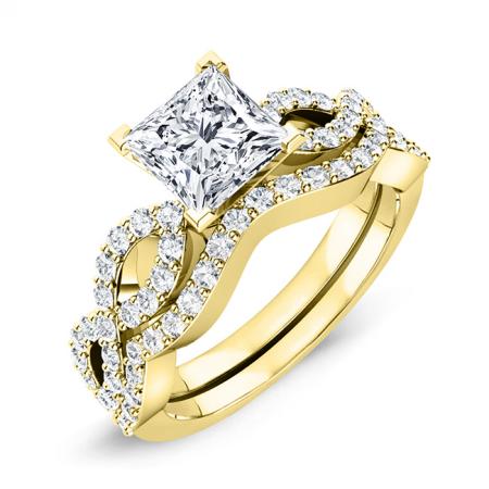 Camellia Diamond Matching Band Only (engagement Ring Not Included) For Ring With Princess Center yellowgold