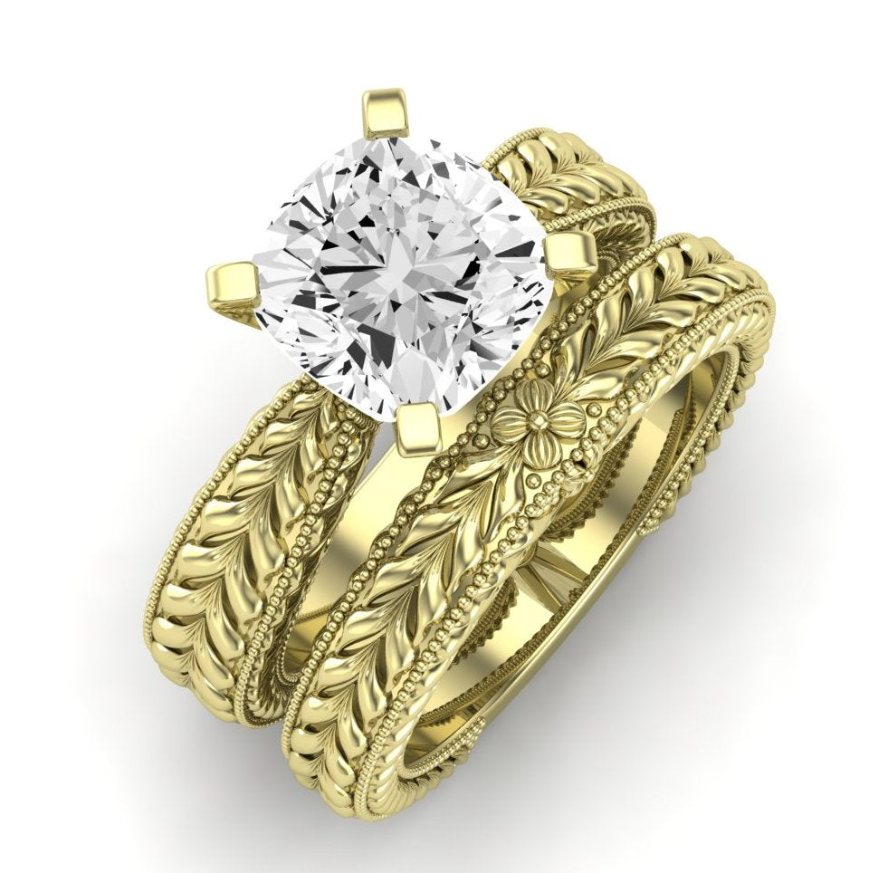 Azalea Moissanite Matching Band Only (does Not Include Engagement Ring) For Ring With Cushion Center yellowgold