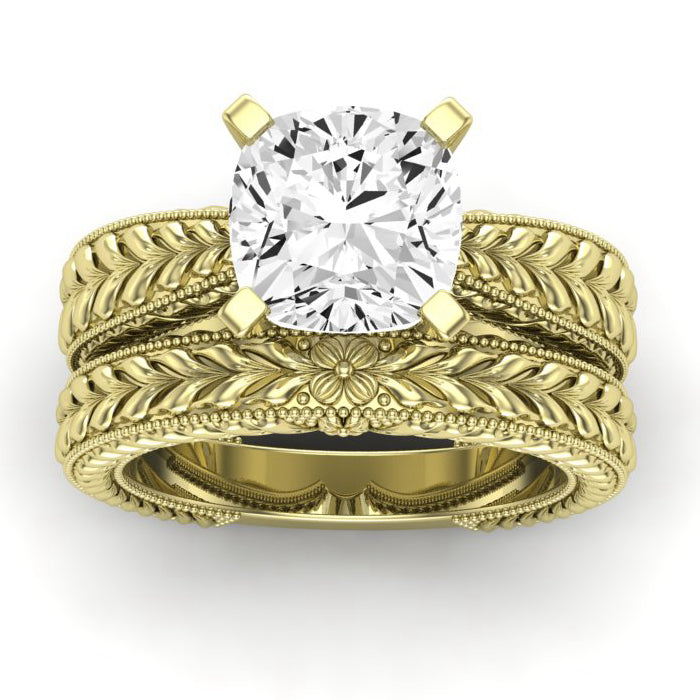 Azalea Moissanite Matching Band Only (does Not Include Engagement Ring) For Ring With Cushion Center yellowgold