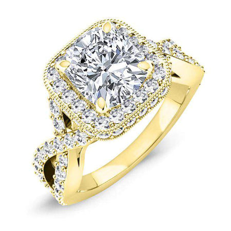 Clover Cushion Moissanite Engagement Ring yellowgold