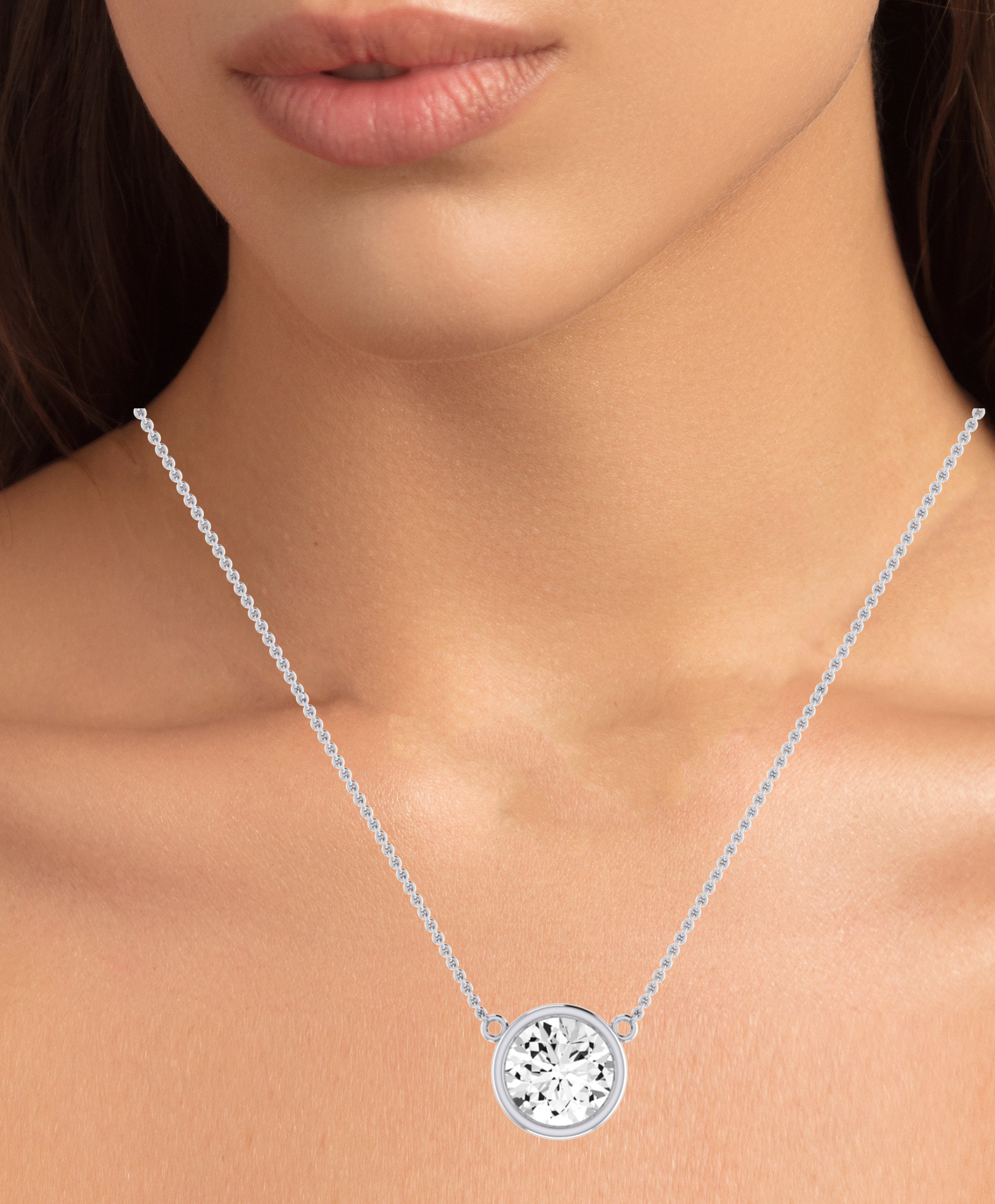 Vernal Bezel Set Diamond Solitaire Necklace (Clarity Enhanced) whitegold