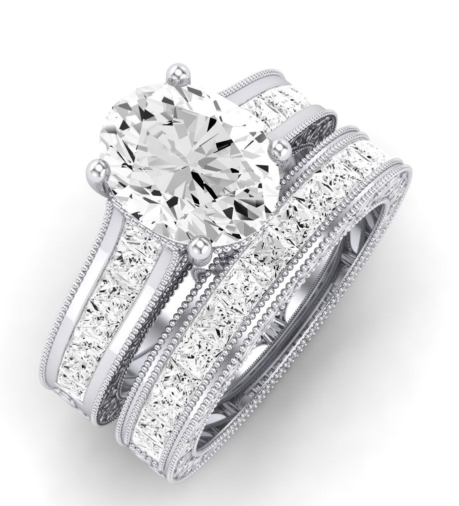 Edelweiss Moissanite Matching Band Only (does Not Include Engagement Ring) For Ring With Oval Center whitegold