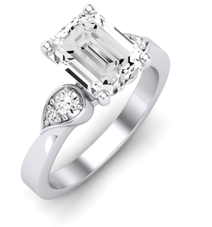 Hibiscus Emerald Moissanite Engagement Ring whitegold
