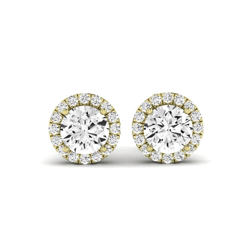 Meadow Round Cut Moissanite Halo Stud Earrings yellowgold