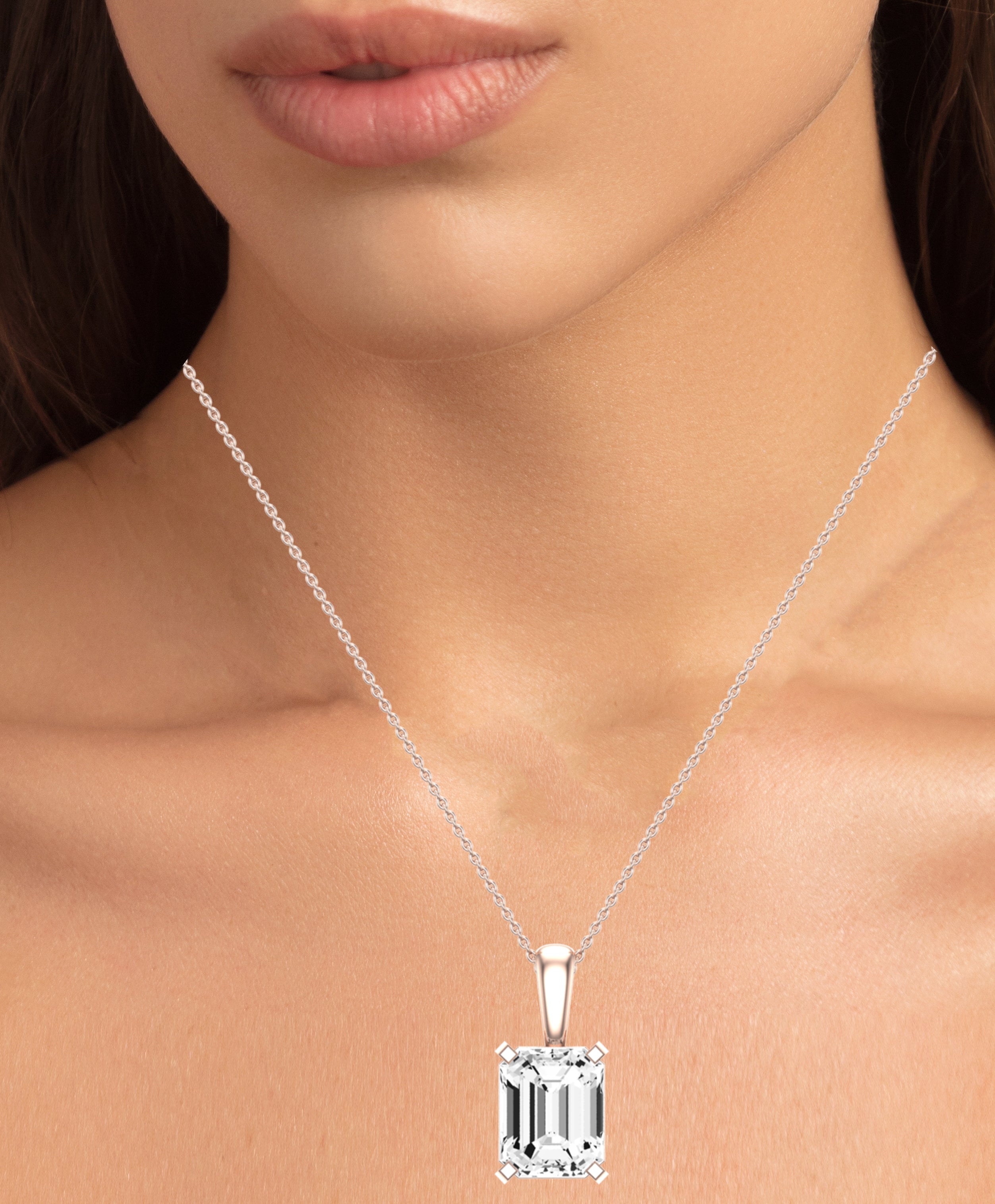 Orchid Emerald Cut Diamond Solitaire Necklace (Clarity Enhanced) rosegold