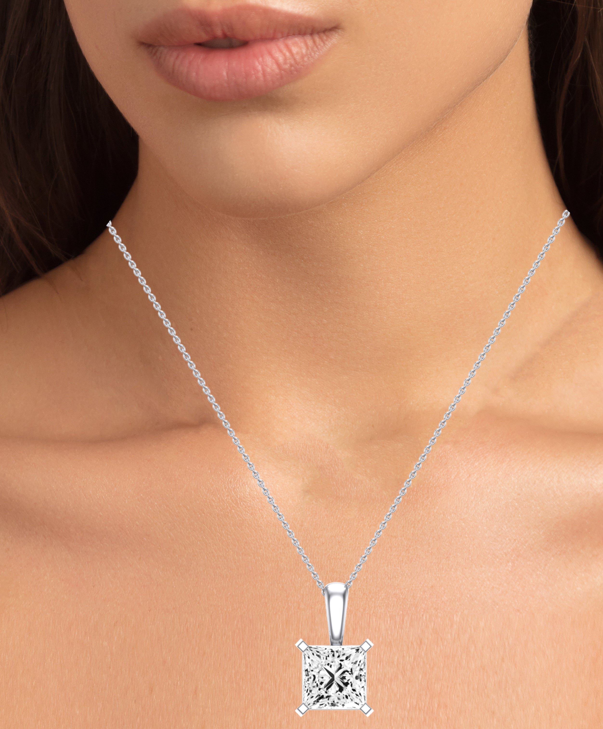 Orchid Princess Cut Diamond Solitaire Necklace (Clarity Enhanced) whitegold
