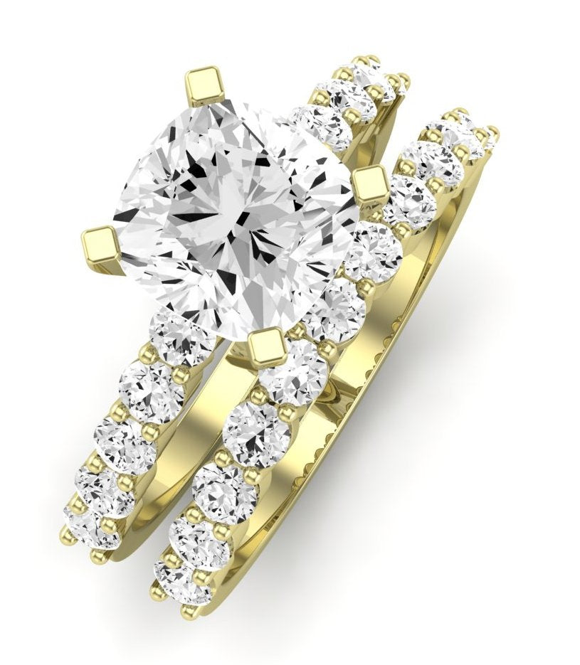 Magnolia Moissanite Matching Band Only (does Not Include Engagement Ring) For Ring With Cushion Center yellowgold