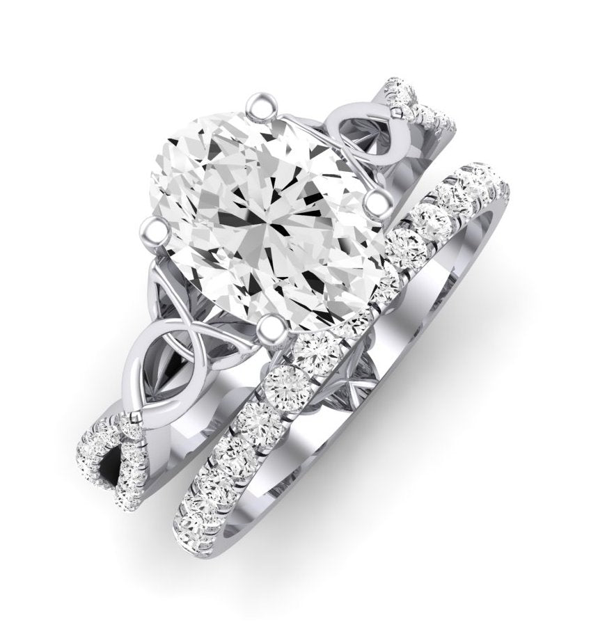 Pavonia Moissanite Matching Band Only (does Not Include Engagement Ring)  For Ring With Oval Center whitegold