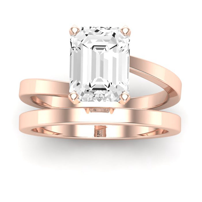 Zinnia Moissanite Matching Band Only ( Engagement Ring Not Included) For Ring With Emerald Center rosegold