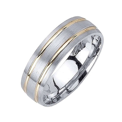 6.5mm Brushed White Gold with Yellow Lines Two Tone Men's Wedding Band