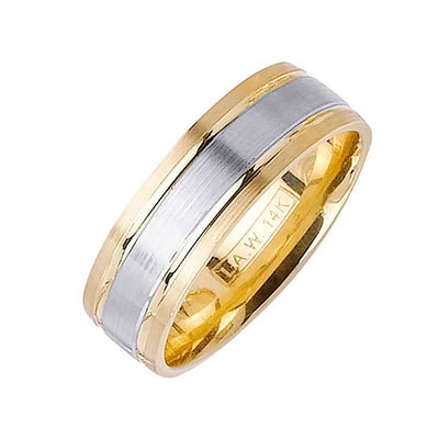 7mm Brushed Yellow Gold with White Center Flat Two Tone Men's Wedding Band