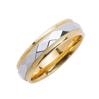 6mm Polished Diamond Pattern Center with Milgrain Two Tone Men's Wedding Band