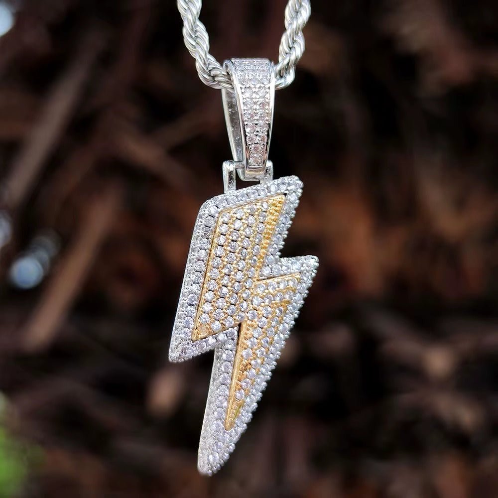 1.2 ct TCW Iced Out Lightning Bolt Moissanite Charm Men's Pendant (Pendant Only. Chain Not Included)
