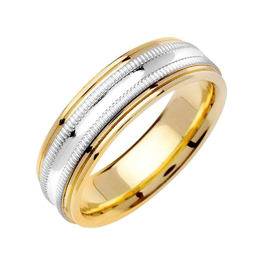 6.5mm Polished Finish with 2 Milgrain Rows Two Tone Men's Wedding Band