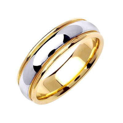 6.5mm Semi Dome Polished Finish with 2 Milgrain Rows Two Tone Men's Wedding Band