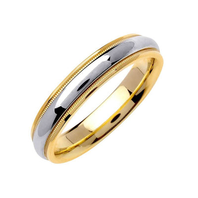 5.5mm Semi Dome Polished Finish with 2 Milgrain Rows Two Tone Men's Wedding Band