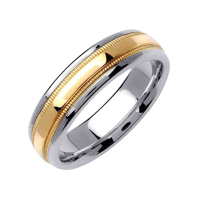 6mm Semi Dome Polished Finish with 2 Milgrain Rows Two Tone Men's Wedding Band