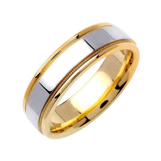 6.5mm Double Milgrain Flat Polished Finish Two Tone Men's Wedding Band