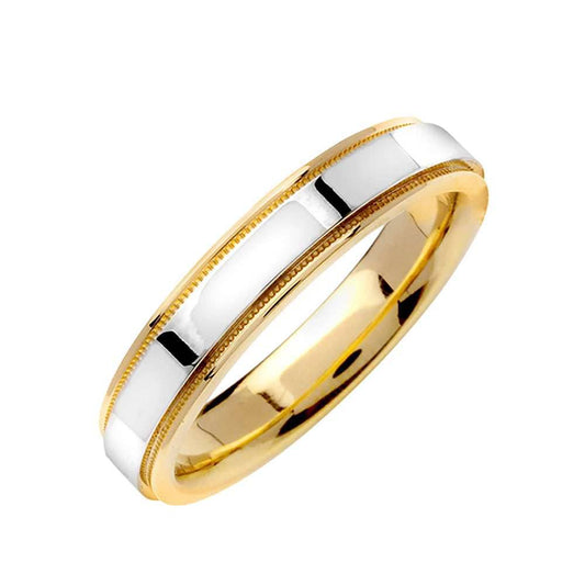 4.5mm Double Milgrain Flat Polished Finish Two Tone Men's Wedding Band