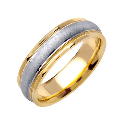 6.5mm Semi Dome Satin Finish with 2 Milgrain Rows Two Tone Men's Wedding Band