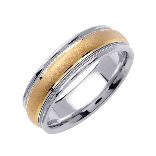 6.5mm Semi Dome Satin Finish Center with 2 Milgrain Rows Two Tone Men's Wedding Band