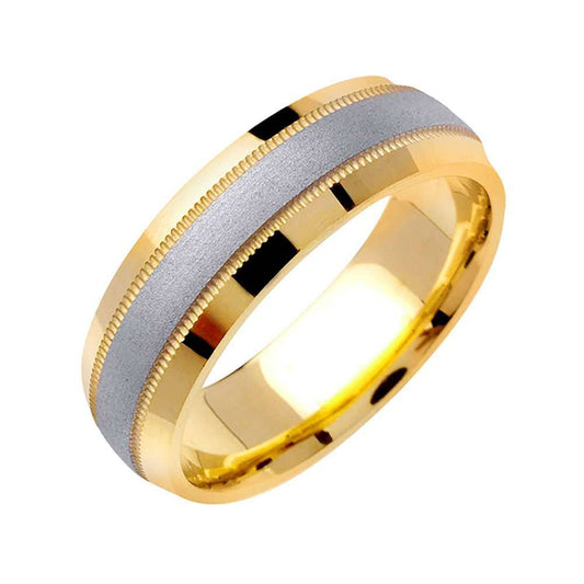 6.5mm Satin Center Finish with 2 Rows Milgrain and Polished Bevel Edges Two Tone Men's Wedding Band