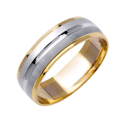 6mm Flat Brushed Center with Polished Edges Two Tone Men's Wedding Band