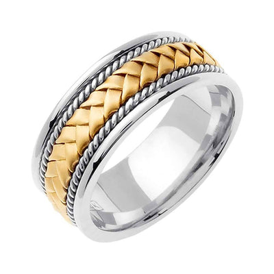 Two Tone 8.5mm Braided Center with Rope Accent Handmade Men's Wedding Band