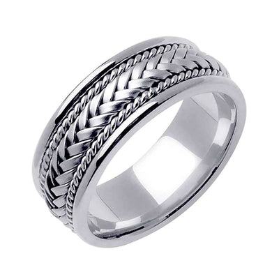 8mm Braided Center Rope Accent Handmade Men's Wedding Band 14k White Gold