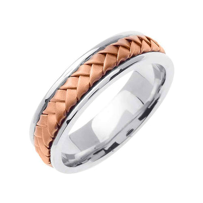 7mm Rose Gold Braided Center Two Tone Handmade Men's Wedding Band