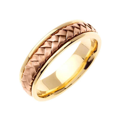 7mm Two Tone Rose Gold Braided Center Handmade Men's Wedding Band