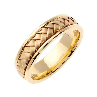 7mm Braided Center Handmade Men's Wedding Band 14K Yellow Gold