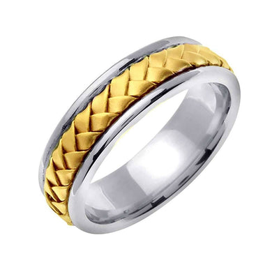 7mm Two Tone Yellow Gold Braided Center Handmade Men's Wedding Band