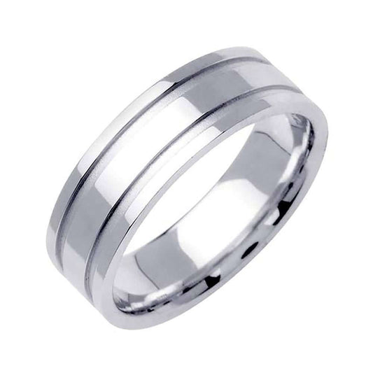 6.5mm Modern Grooves Polished Fancy Men's Wedding Band