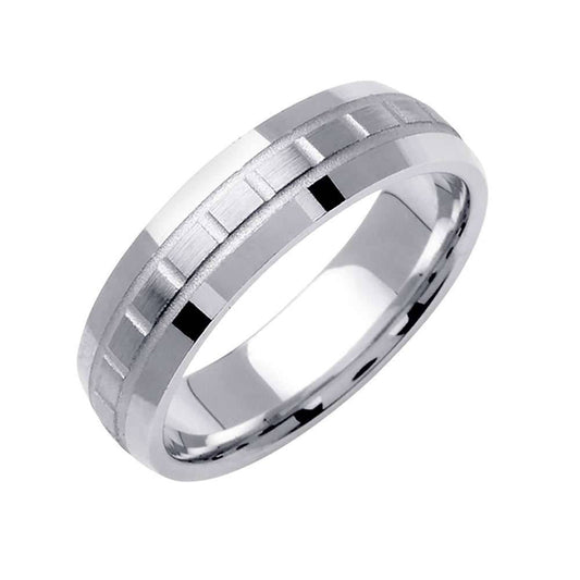 6.5mm Brushed Finish with Square Pattern Center Fancy Men's Wedding Band