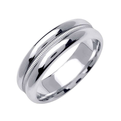 6.5mm Polished Finish with Milgrain Center Facy Men's Wedding Band