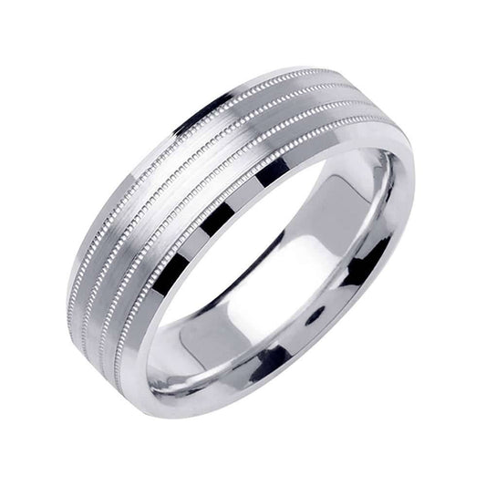 6.5mm 3 Row Millgrain Brushed Finish Fancy Men's Wedding Band