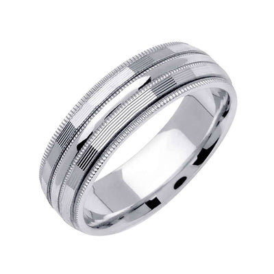 6.5mm 4 Row Millgrain Polished Fancy Men's Wedding Band