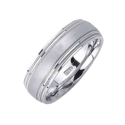 7mm 4 Row Milgrain Edge Brushed Center Fancy Men's Wedding Band