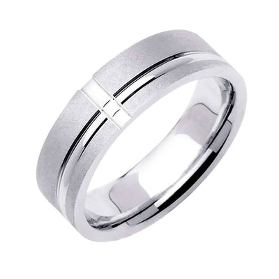 6.5mm Brushed Finished with Off Center Polished Accent Fancy Men's Wedding Band