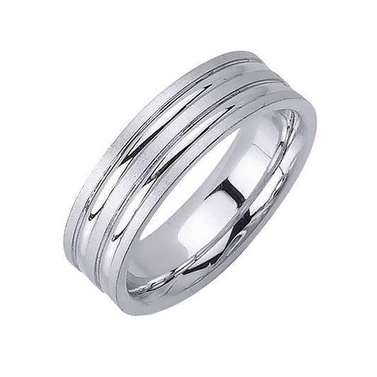 6.5mm Brushed Edges with 2 Rows Polished Accent Fancy Men's Wedding Band