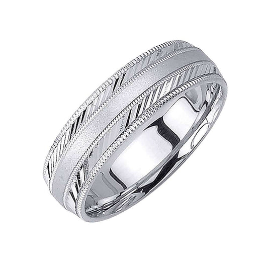 6.5mm Diagonal Cut Pattern with Milgrain Edges Fancy Men's Wedding Band