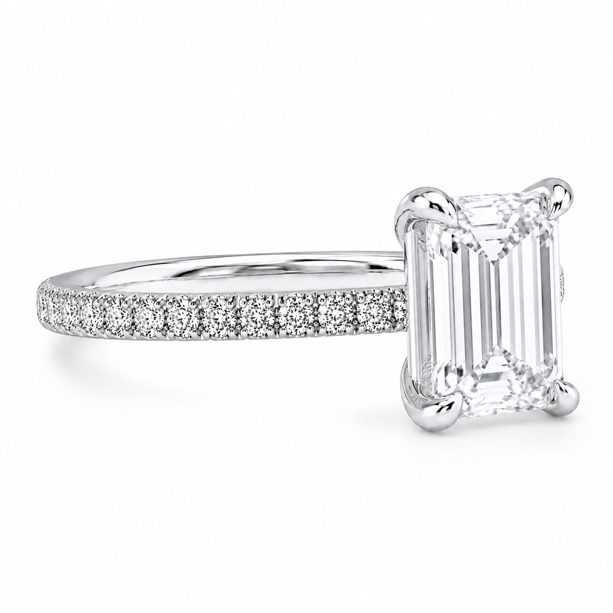 Hidden Halo Engagement Ring - Lab Emerald