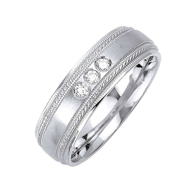 7mm Three Stone Milgrain Edges Men's Diamond Wedding Band