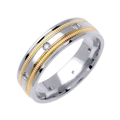 6mm Polished 2 Tone Milgrain Men's Diamond Wedding Band